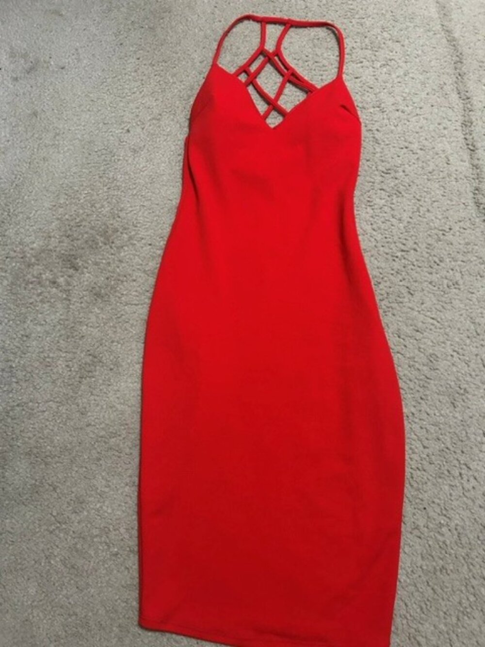Flashing lights red midi pencil dress. (S)